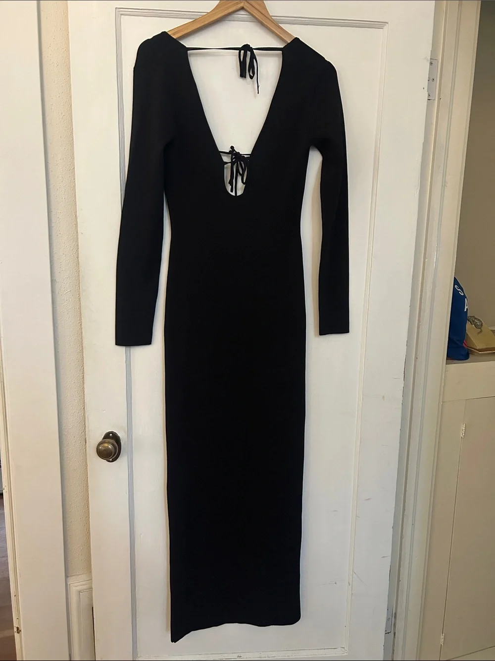 Glassons Black Long Sleeve Tie-Back Maxi Dress bodycon whimsygoth - Picture 1 of 3